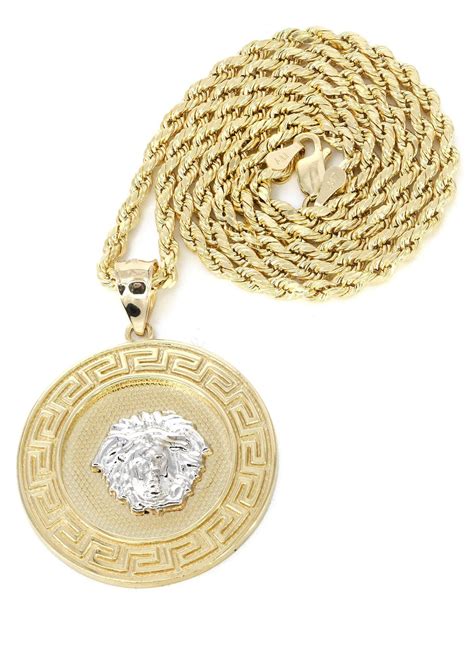 10k gold versace chain|Versace gold chain and pendant.